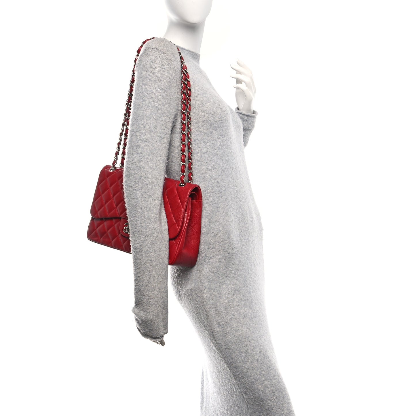 Caviar Quilted Jumbo Double Flap Red