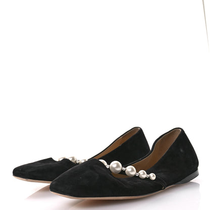 Jimmy Choo Suede Pearl Embellished Ade Flat 38 Black 4 of 8