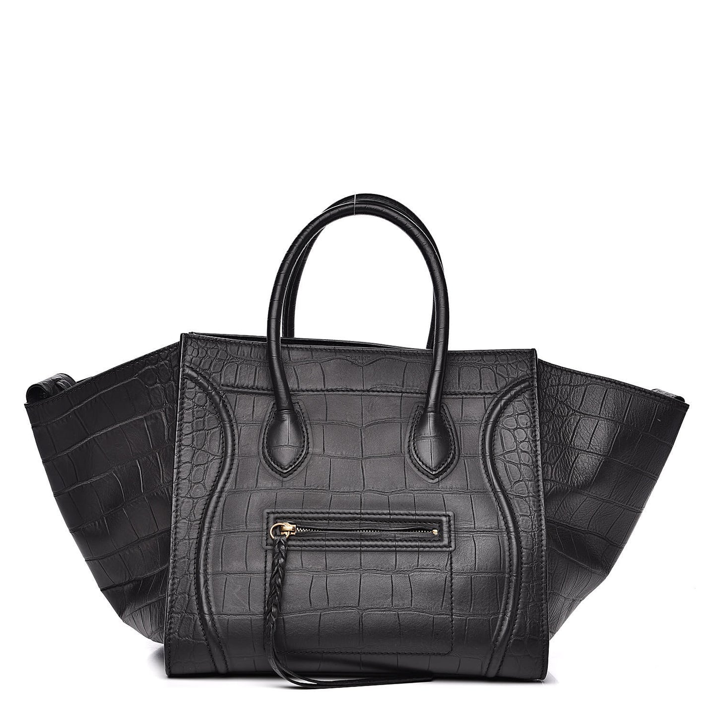 Crocodile Embossed Calfskin Medium Phantom Luggage Black