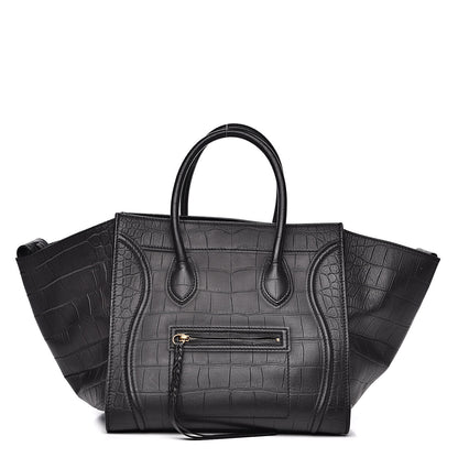Celine Crocodile Embossed Calfskin Medium Phantom Luggage Black 1 of 14