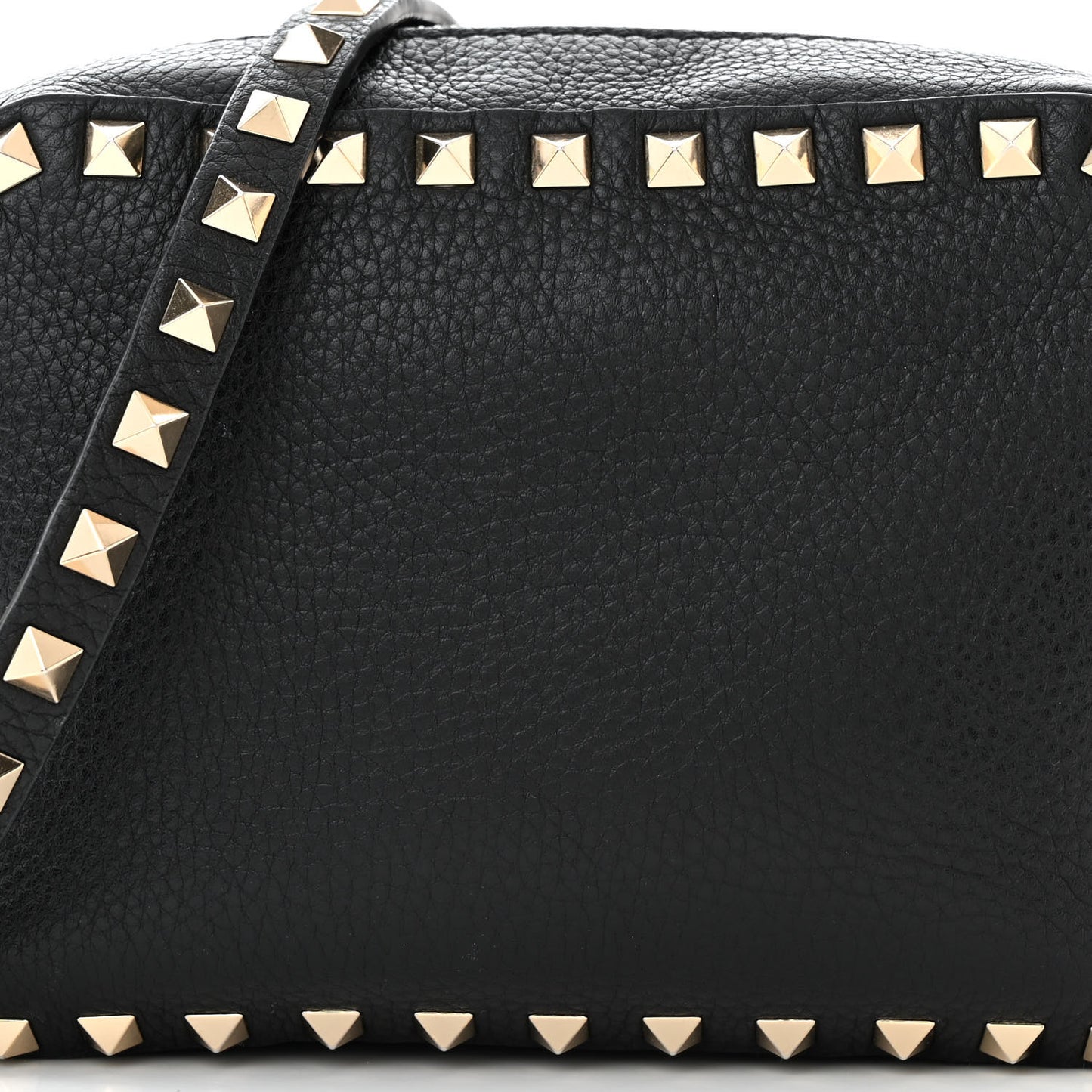 Pebbled Calfskin Rockstud Camera Crossbody Bag Black