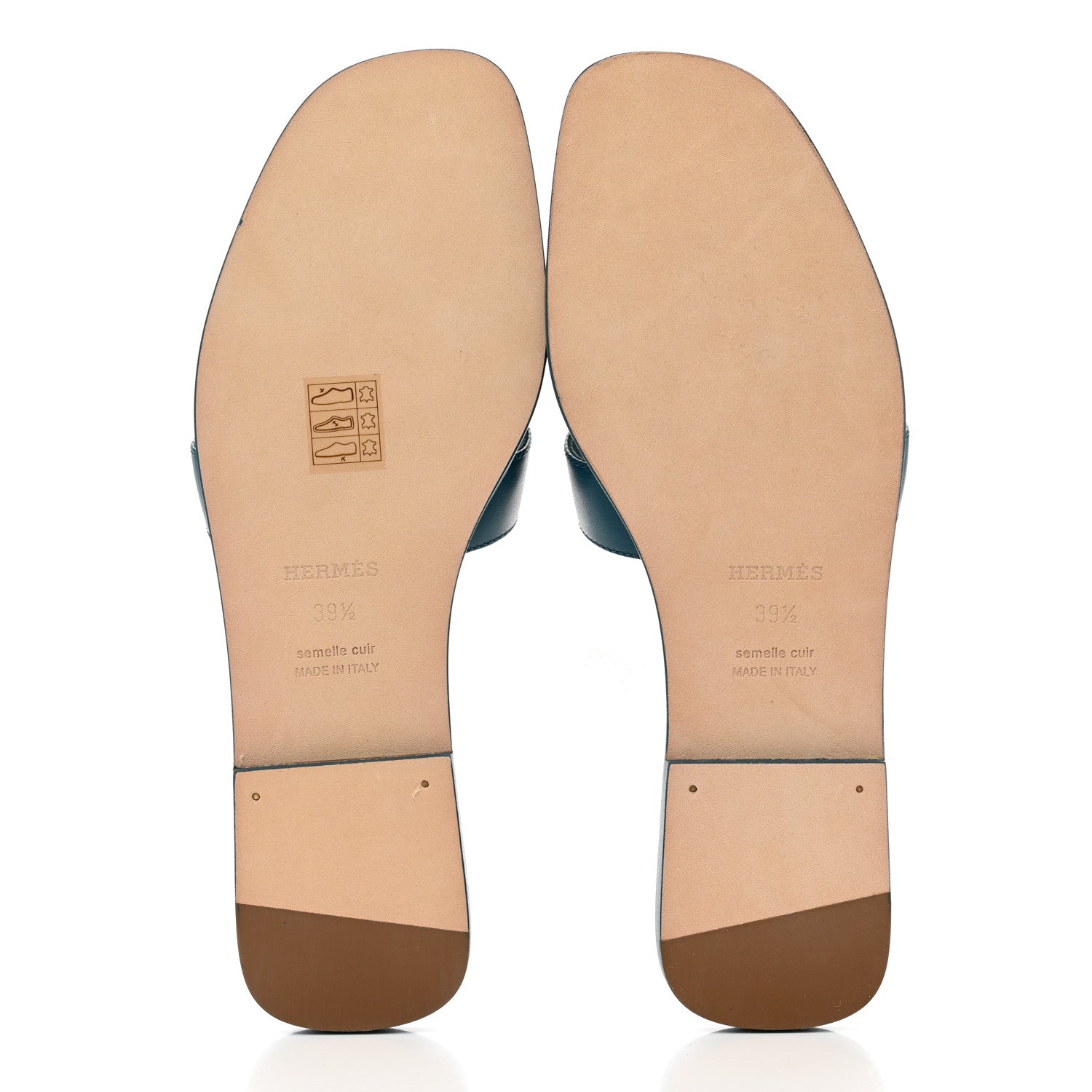 Hermes Calfskin Oran Sandals 39.5 Bleu Emeraude 5 of 9