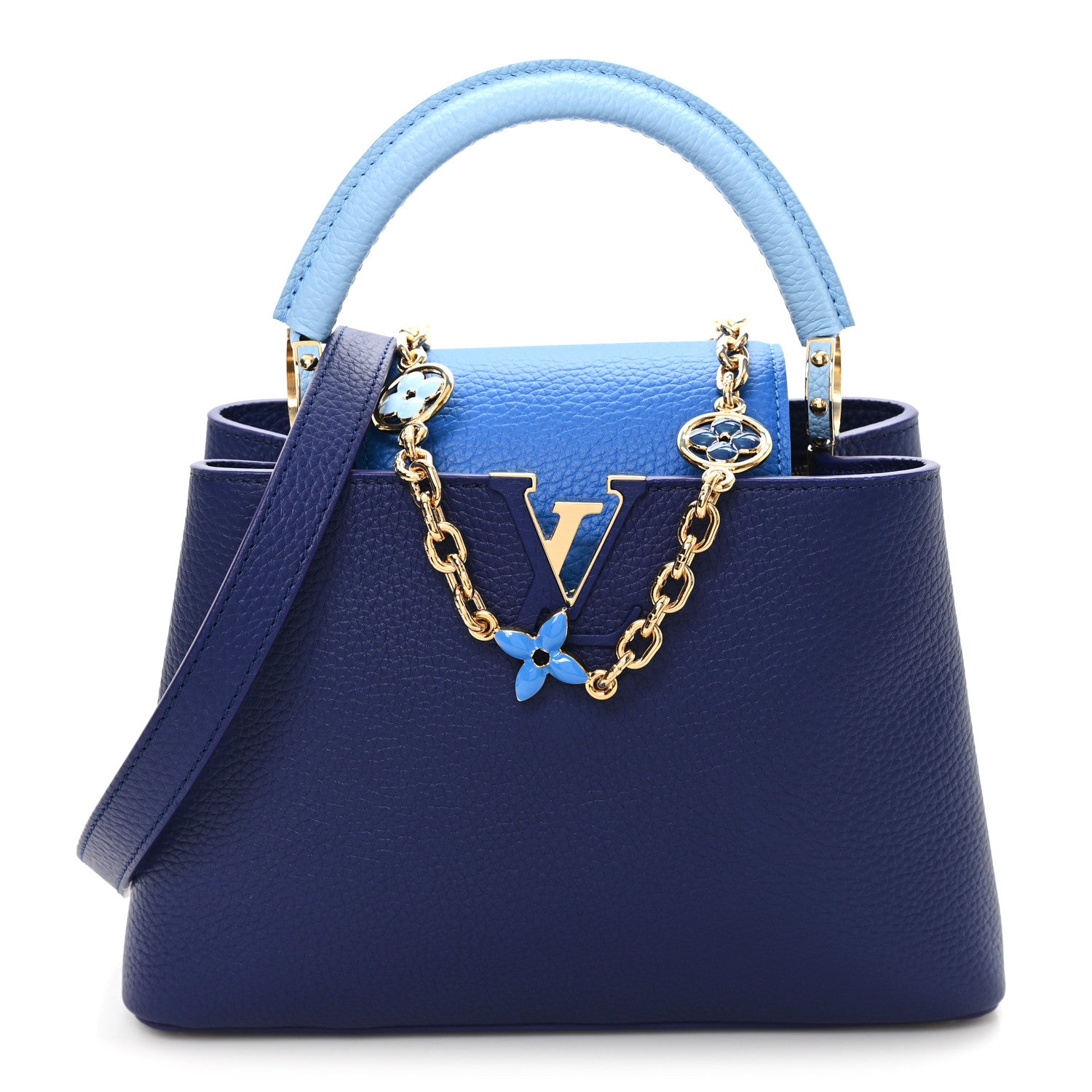 Louis Vuitton Taurillon Enamel Flower Chain Capucines BB Blue 1 of 9