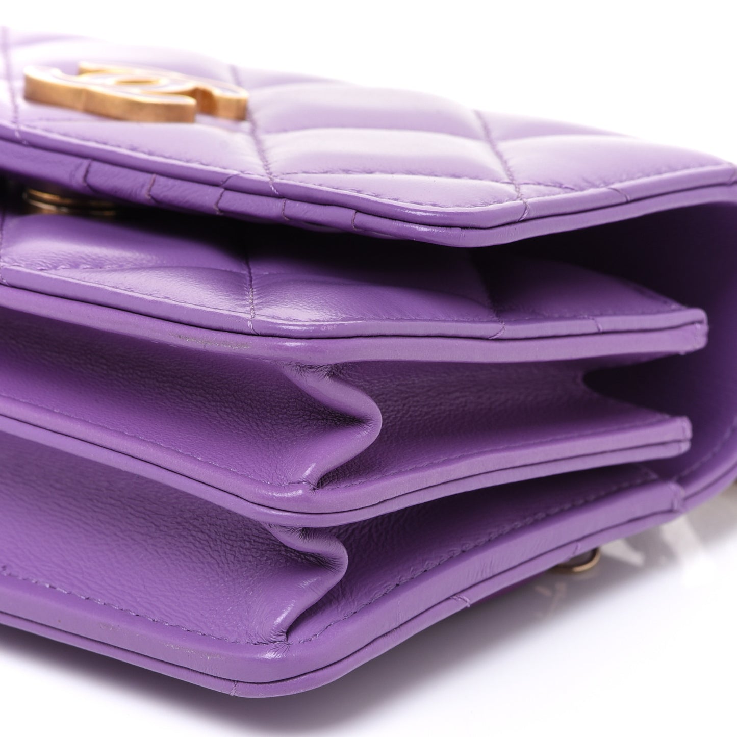 Lambskin Enamel Quilted Pending CC Clutch With Chain Purple