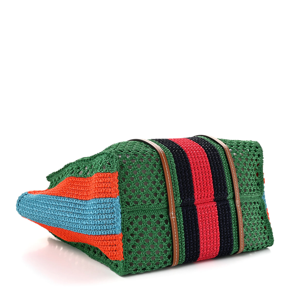 Raffia Web Woven Medium Interlocking G Tote Green