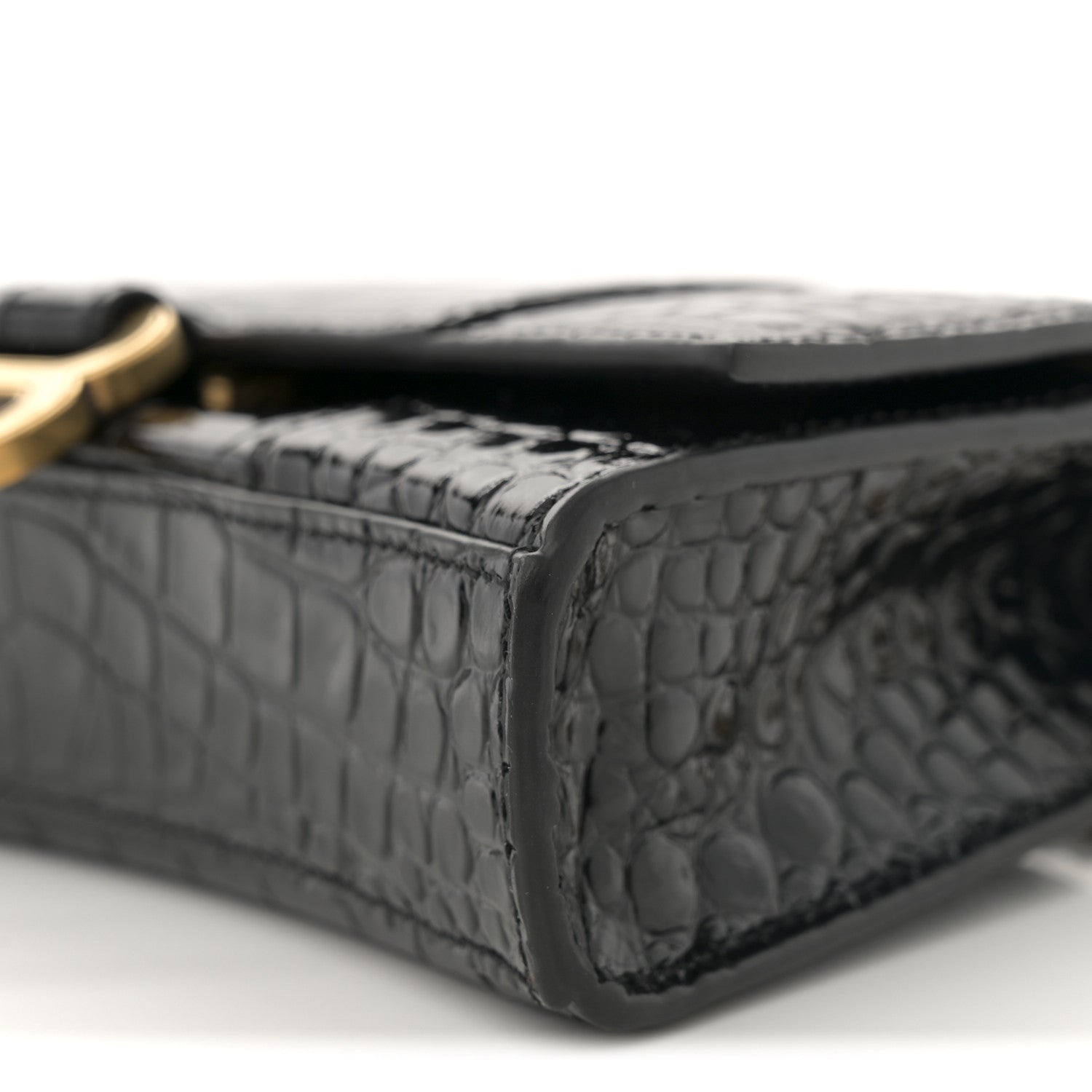 Balenciaga Shiny Calfskin Crocodile Embossed Hourglass Chain Bag Black 9 of 9