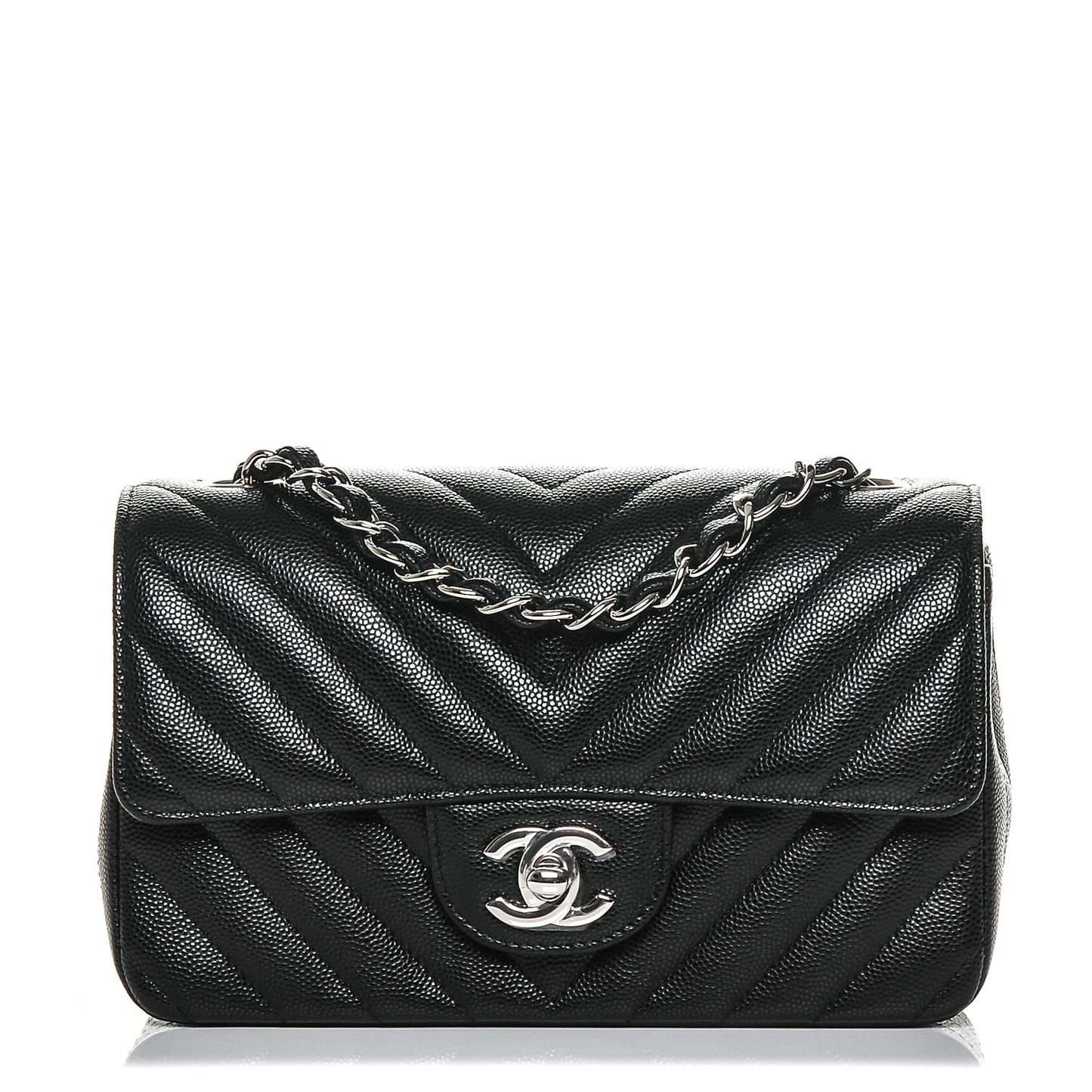 Caviar Chevron Quilted Mini Rectangular Flap Black