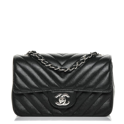 Chanel Caviar Chevron Quilted Mini Rectangular Flap Black 1 of 7