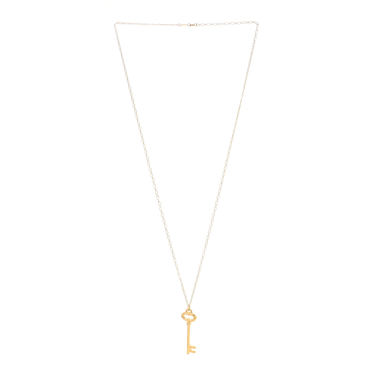 18K Yellow Gold Oval Key Pendant Link Necklace