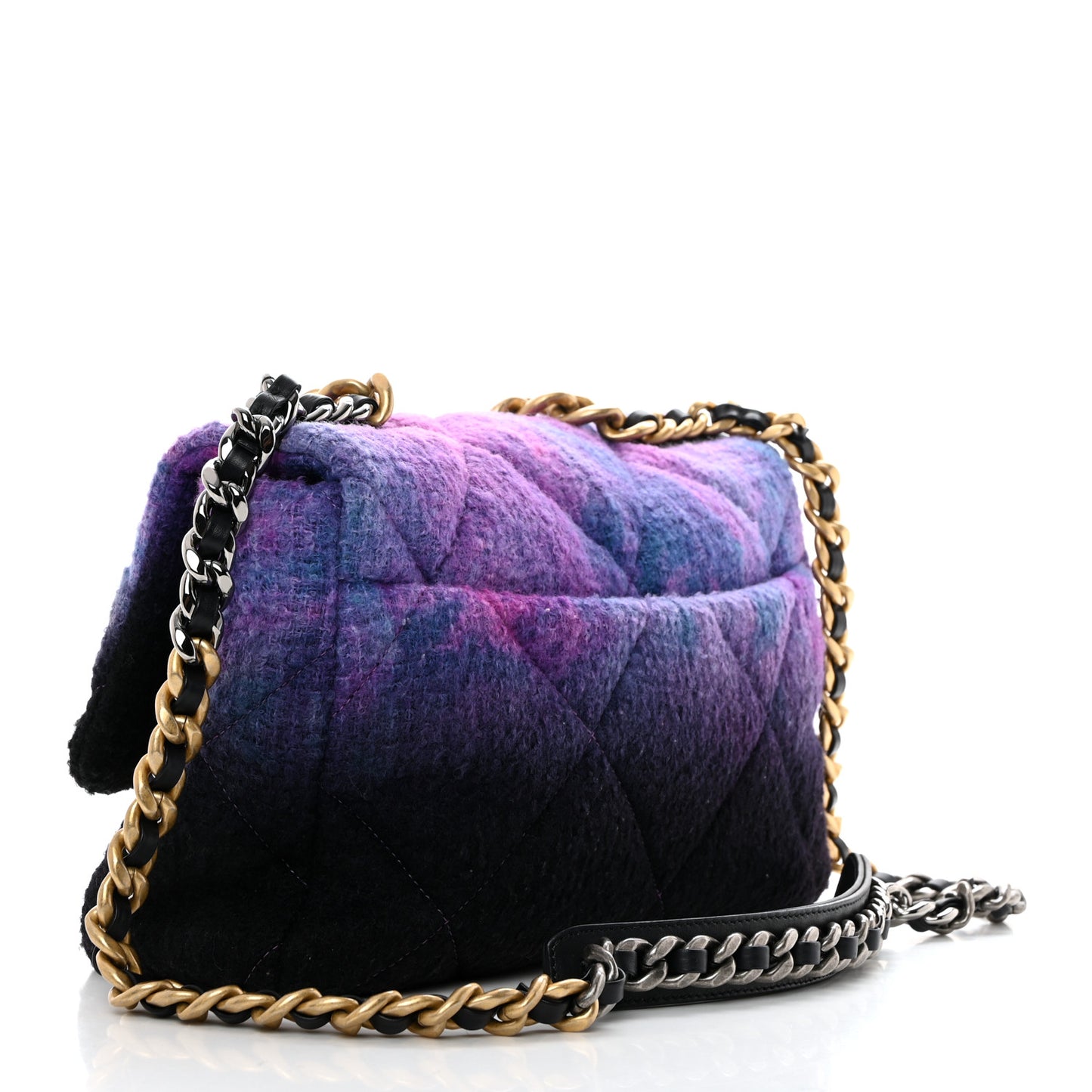 Wool Tweed Quilted Large Chanel 19 Flap Purple Black Blue