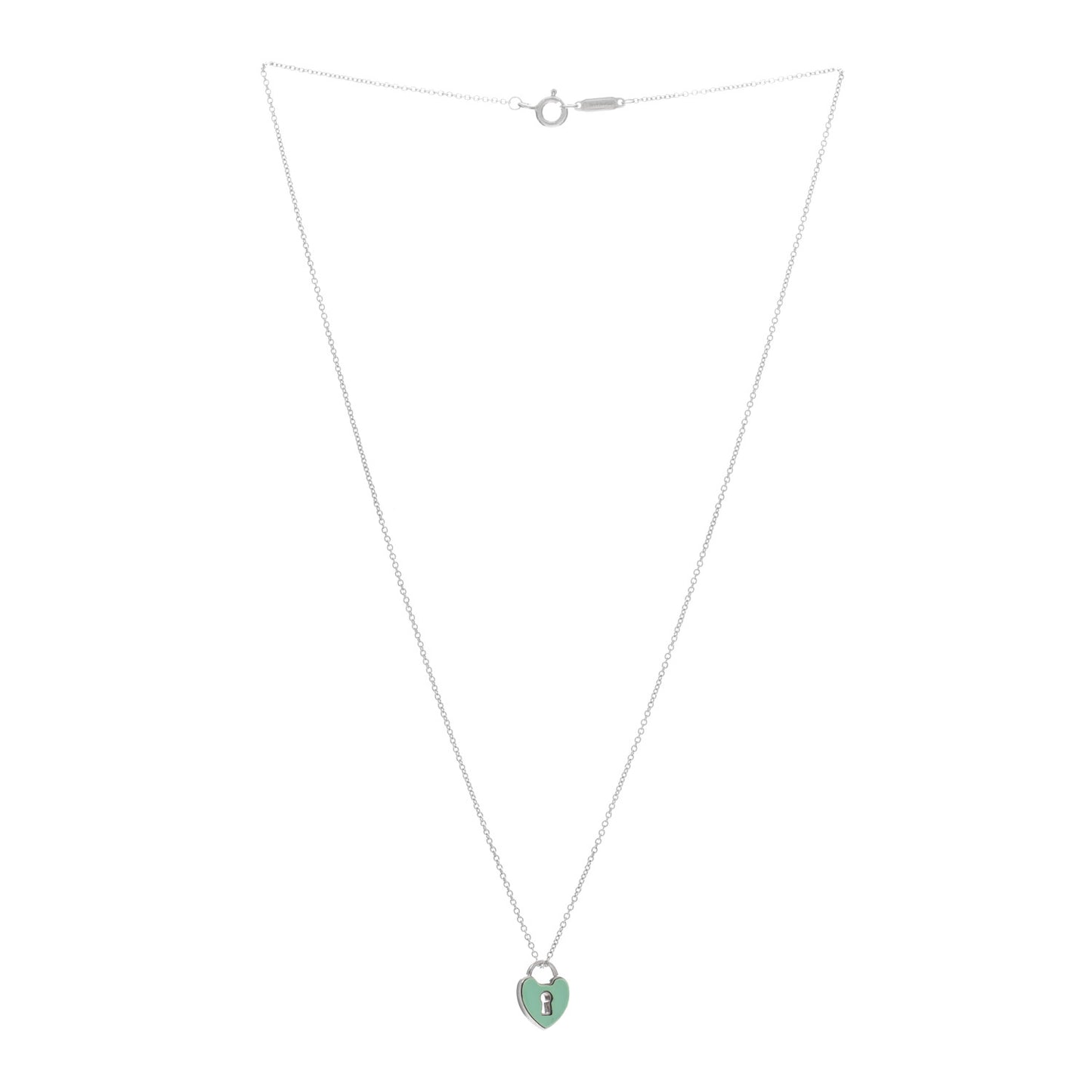 Sterling Silver Enamel Heart Lock Pendant Necklace Blue