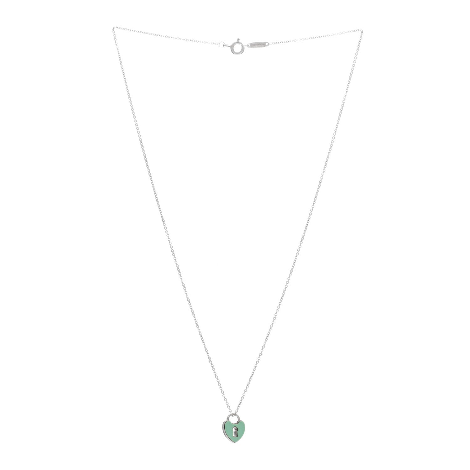 Tiffany Sterling Silver Enamel Heart Lock Pendant Necklace Blue 3 of 4