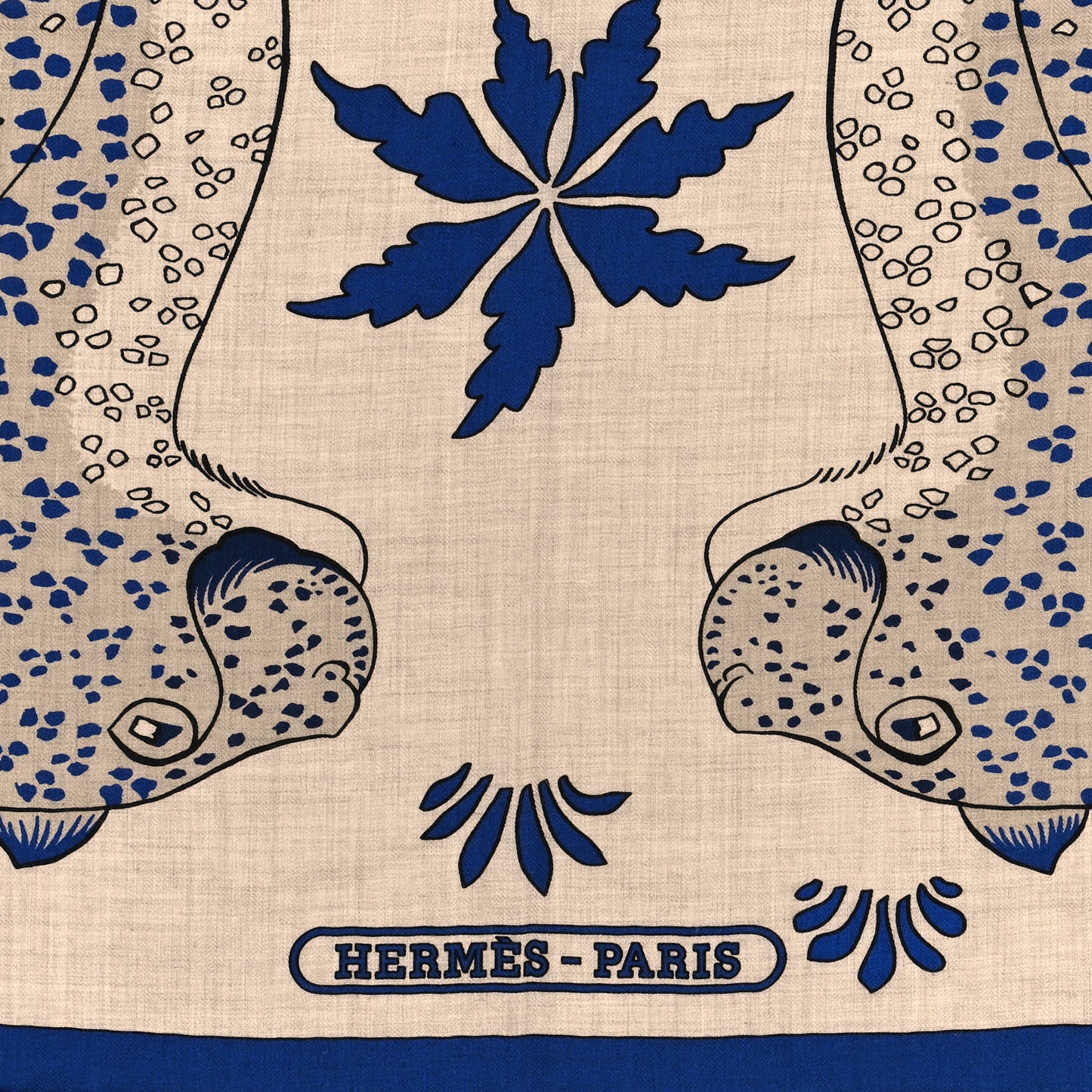 Cashmere Silk Les Leopards Shawl 140 Naturel Bleu Orange