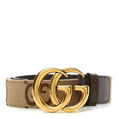 Gucci Monogram Jumbo GG Textured Dollar Calfskin Double G 40mm Belt 80 32 Camel Ebony 1 of 6