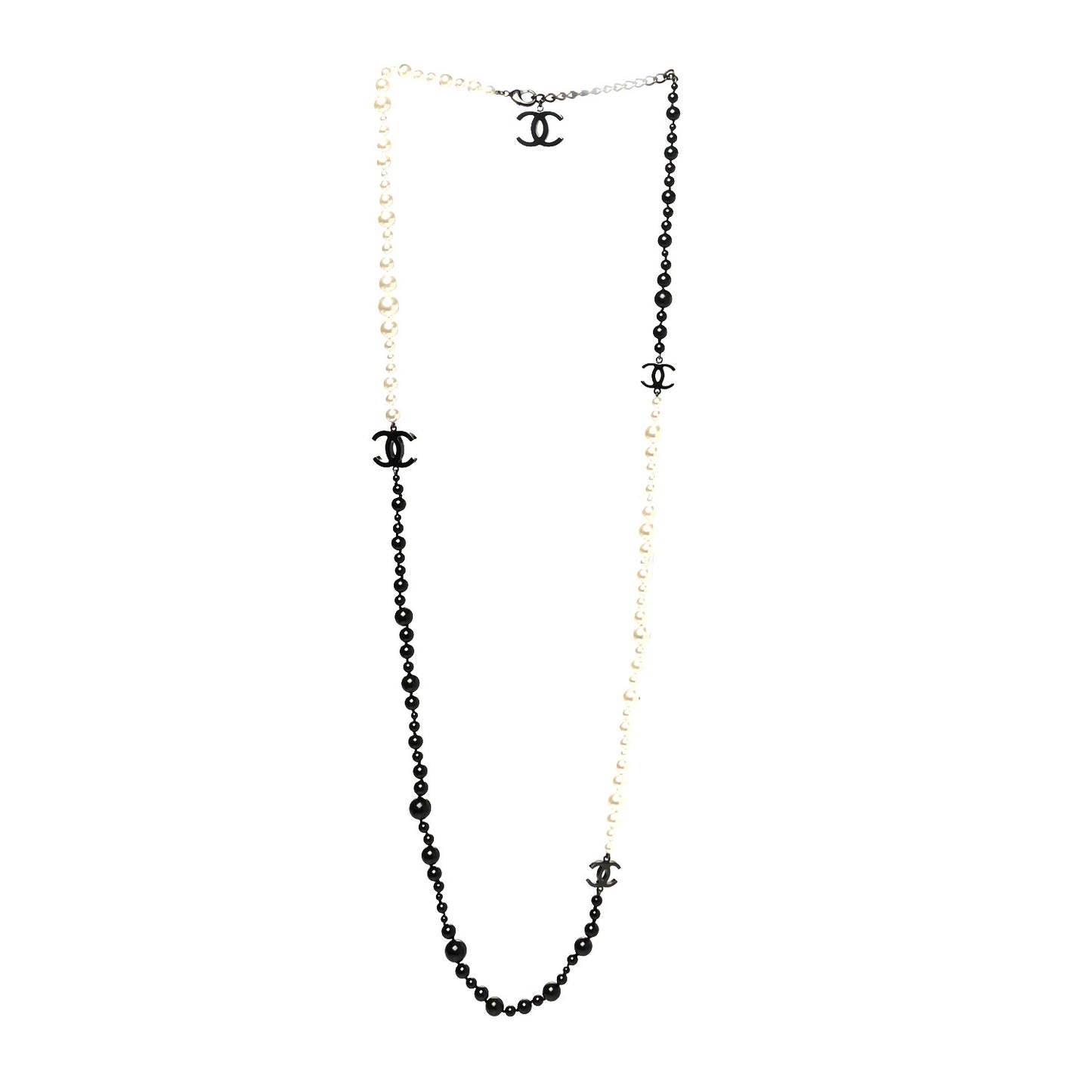 Pearl Beaded CC Long Necklace Black White