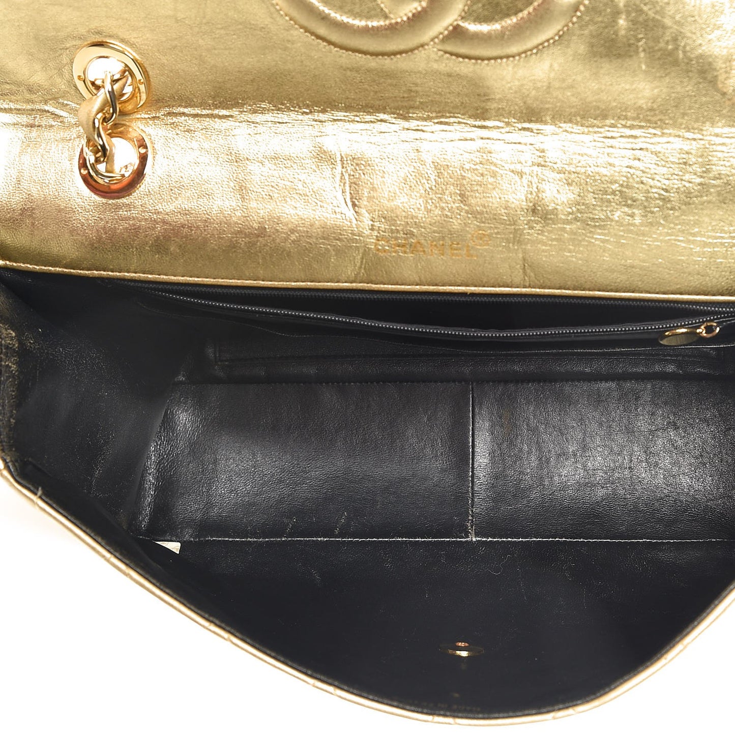 Metallic Lambskin Quilted XL Jumbo Single Flap Gold