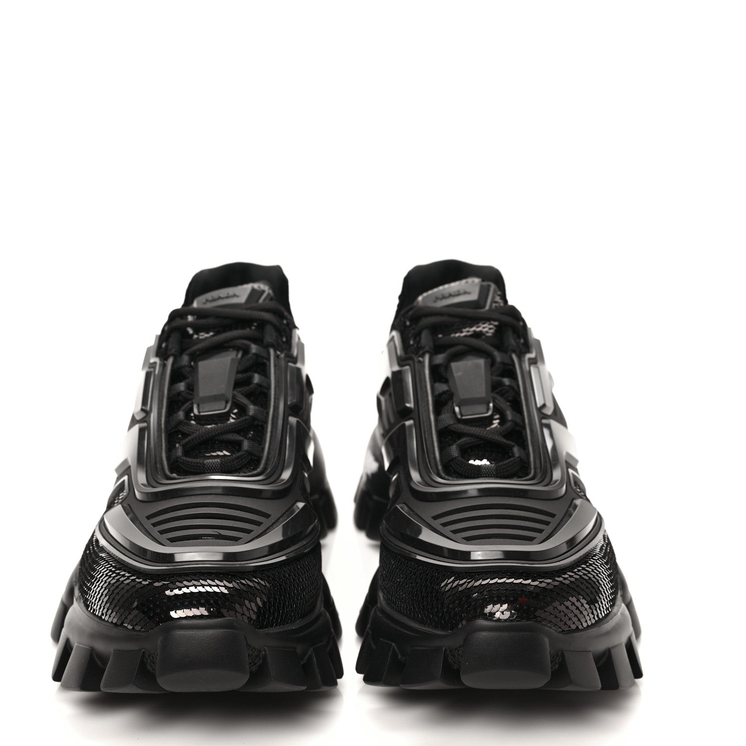 Prada Sequin Cotton Rubber Mens Cloudbust Thunder Sneakers 8 Black 2 of 8