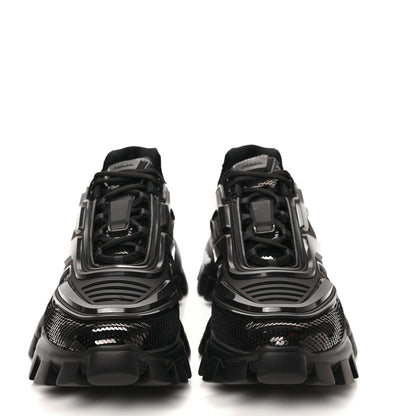 Prada Sequin Cotton Rubber Mens Cloudbust Thunder Sneakers 8 Black 2 of 8