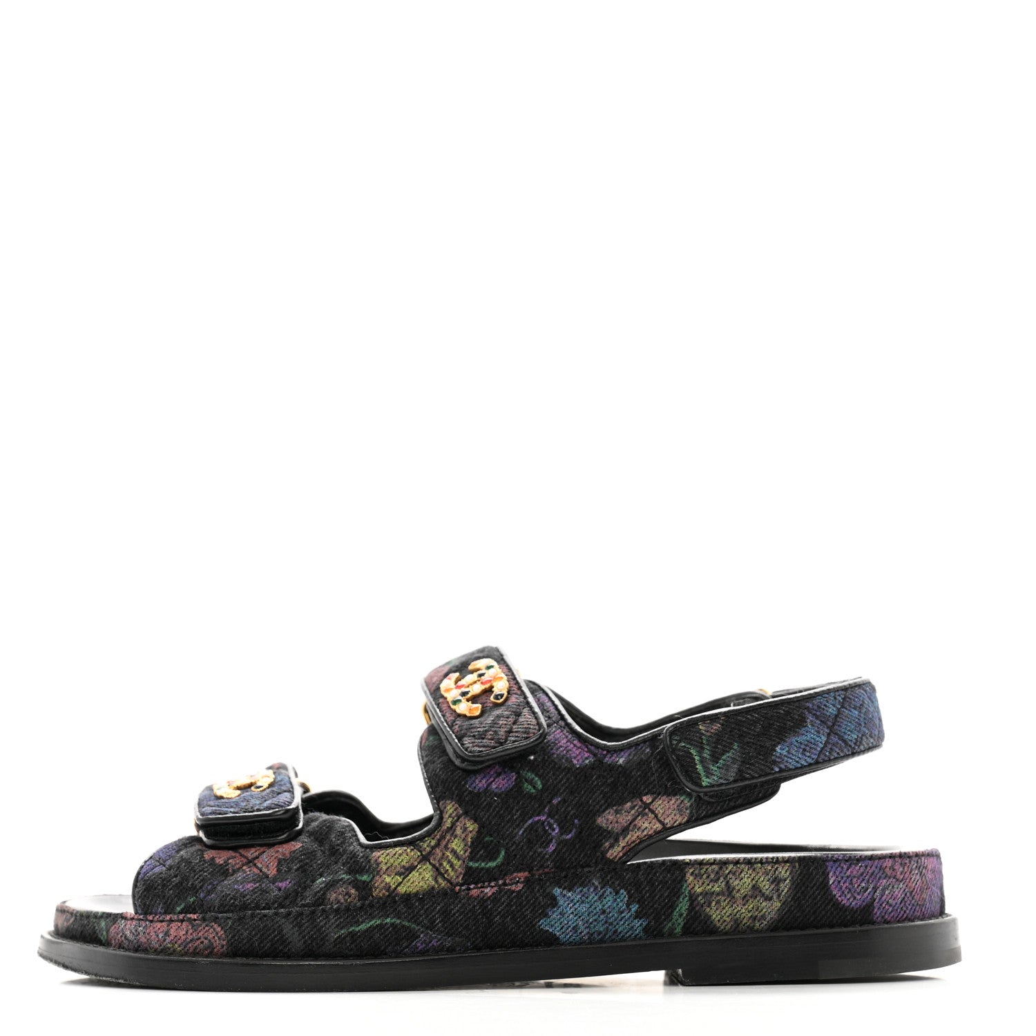 Chanel Denim Quilted Dad Sandals 35.5 Black Multicolor 1 of 13
