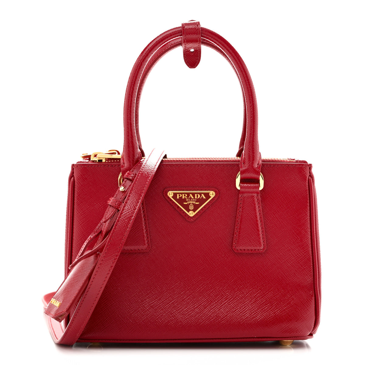 Prada Saffiano Vernice Mini Galleria Double Zip Tote Scarlatto 1 of 9