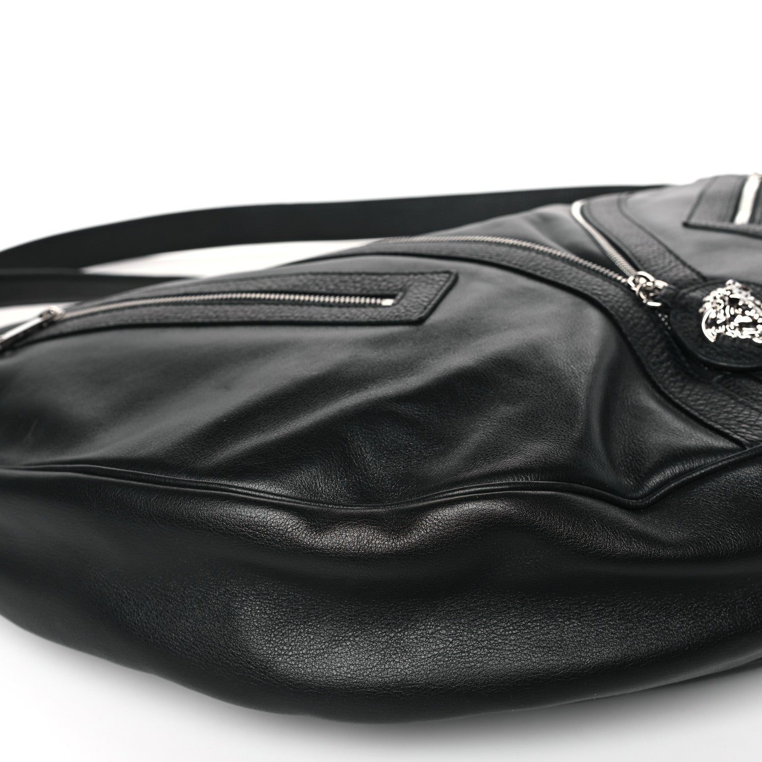Versace Calfskin Large Repeat Zip Hobo Black 7 of 8