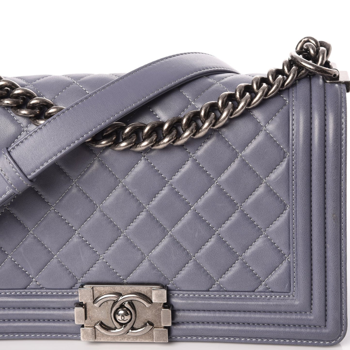 Lambskin Quilted Medium Boy Flap Blue