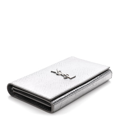Saint Laurent Metallic Calfskin Python Embossed Monogram Chain Wallet Silver 4 of 17