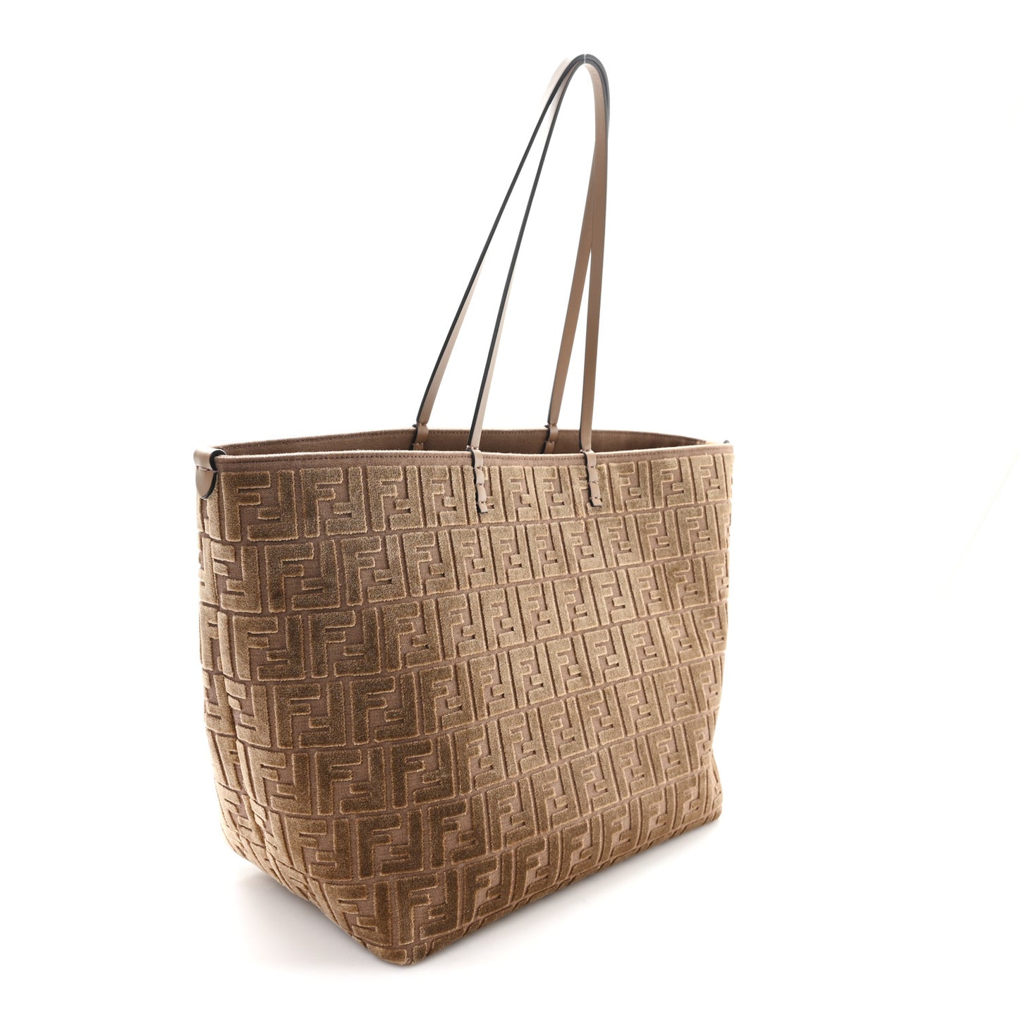 Velluto Jacquard Vitello Grace FF Large Reversible Shopping Tote Cappuccino Sand