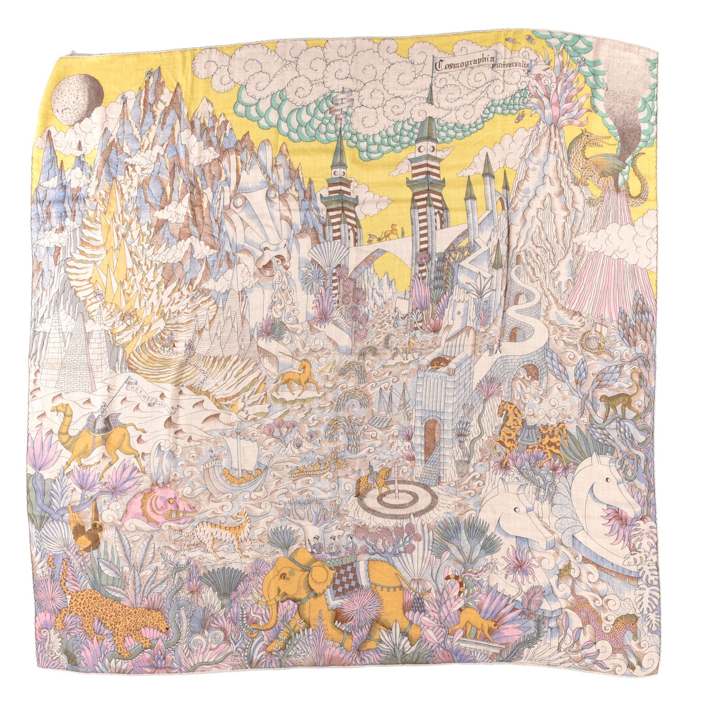 Cashmere Silk Cosmographia Universalis Shawl 140 Naturel Jaune Rose Pale