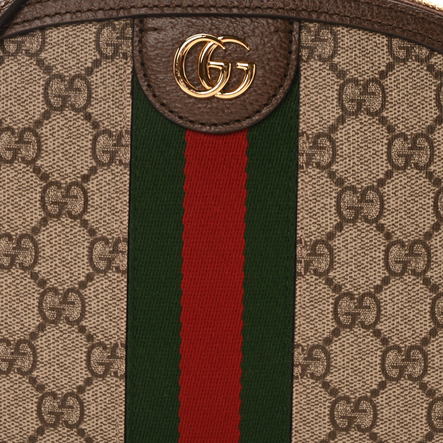 GG Supreme Monogram Textured Dollar Calfskin Web Small Ophidia Dome Shoulder Bag Beige Ebony New Acero