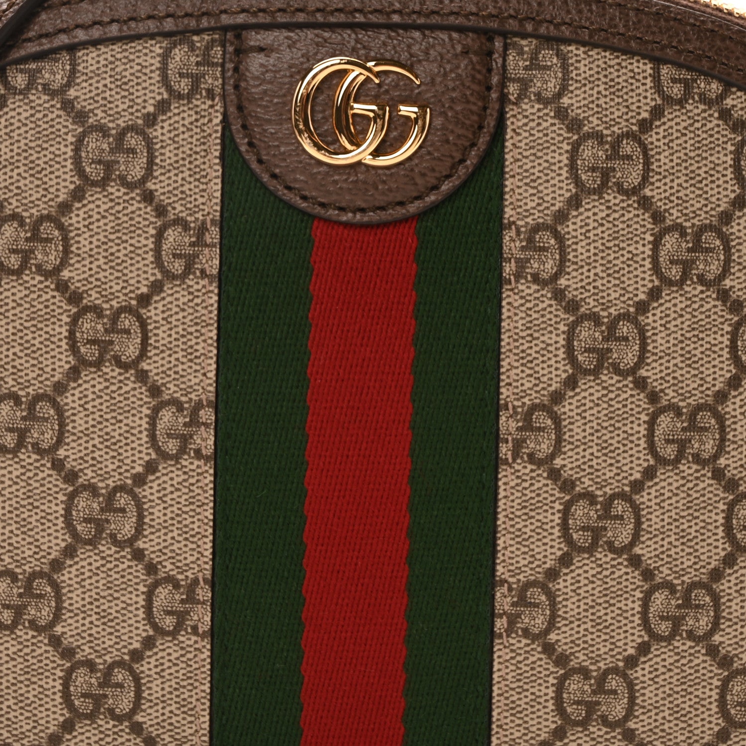 Gucci GG Supreme Monogram Textured Dollar Calfskin Web Small Ophidia Dome Shoulder Bag Beige Ebony New Acero 8 of 10