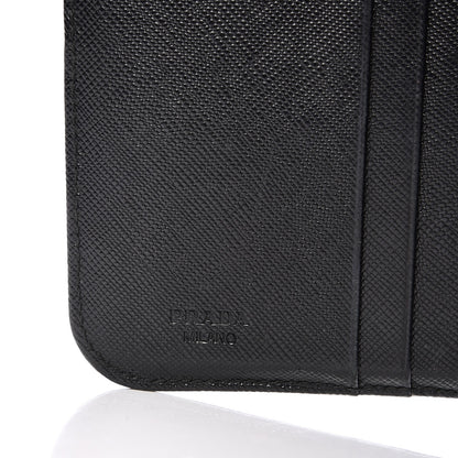 Prada Saffiano Metal Compact Zip Around Wallet Black 7 of 9