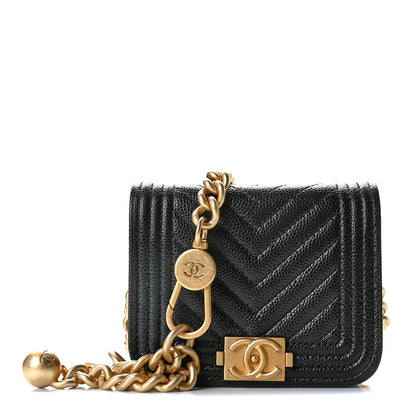 Chanel Caviar Chevron Quilted Boy Flap Waist Belt Bag Black 1 of 12