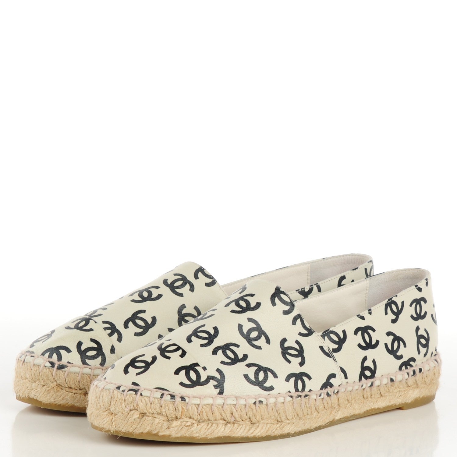 Chanel Lambskin Printed CC Espadrilles 38 White Black 3 of 6