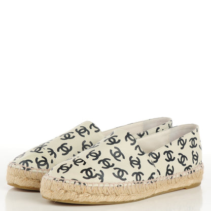 Chanel Lambskin Printed CC Espadrilles 38 White Black 3 of 6