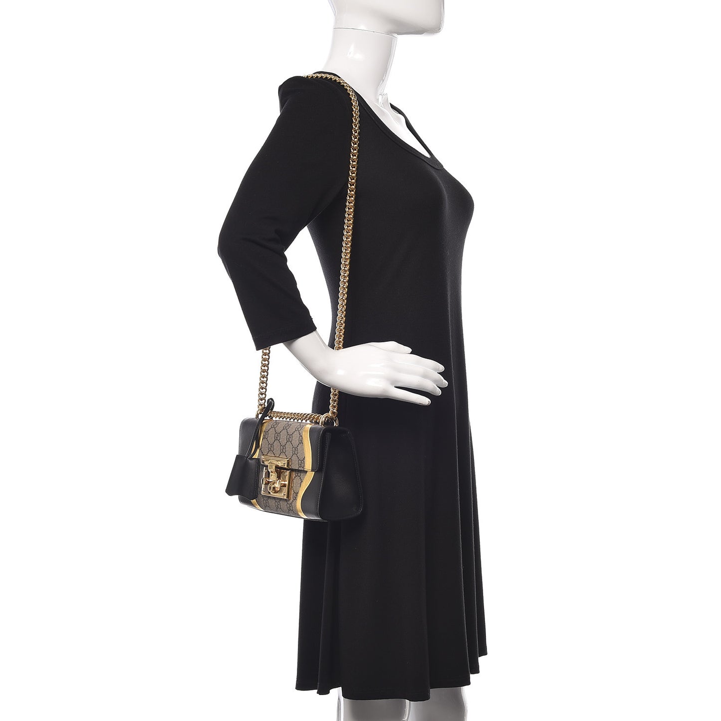 Calfskin GG Supreme Monogram Small Padlock Shoulder Bag Black Gold