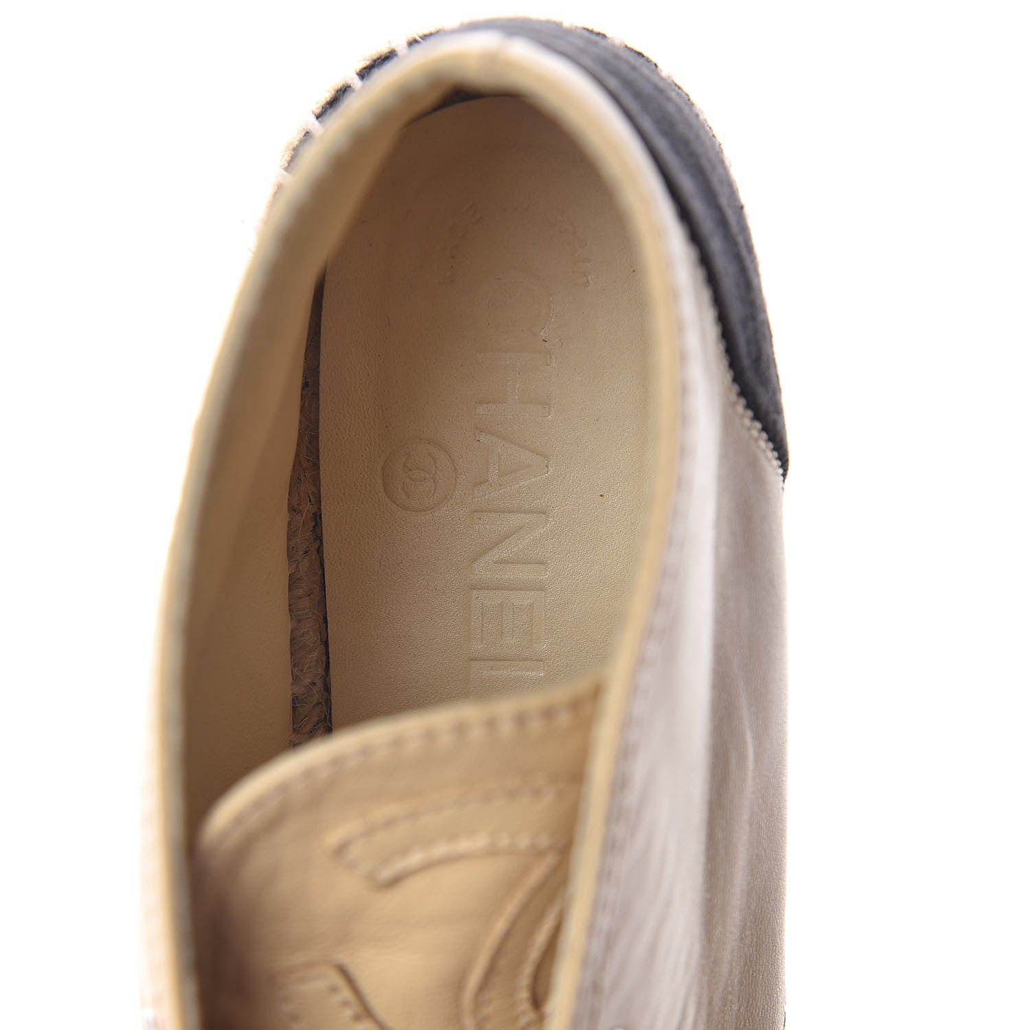 Chanel Lambskin Canvas Cap Toe Lace Up Espadrilles 38 Dark Beige Black 7 of 8
