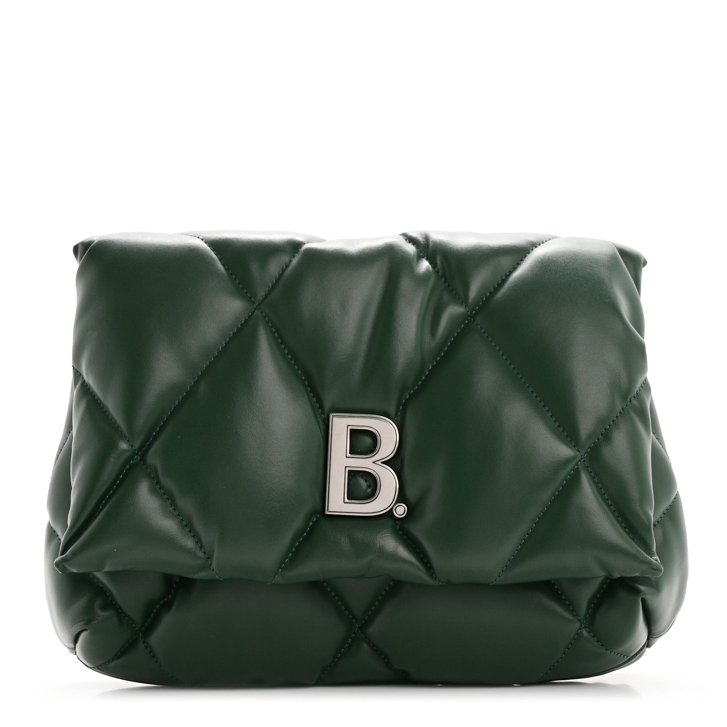 Nappa Calfskin Quilted Touch B Puffy Clutch Forest Green