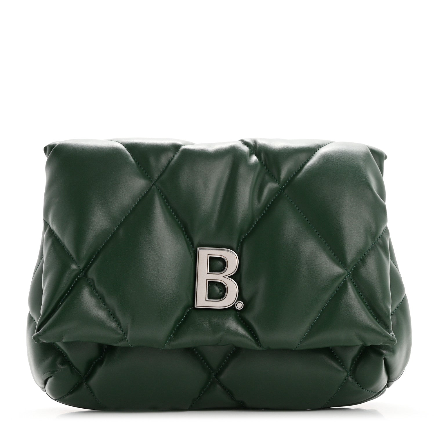 Balenciaga Nappa Calfskin Quilted Touch B Puffy Clutch Forest Green 1 of 9