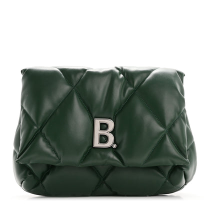 Balenciaga Nappa Calfskin Quilted Touch B Puffy Clutch Forest Green 1 of 9