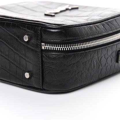 Saint Laurent Calfskin Crocodile Embossed Monogram Lunch Box Bag Black 12 of 15