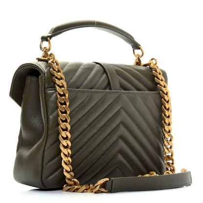 Saint Laurent Sheepskin Matelasse Chevron Monogram Medium College Bag Military Olive 3 of 14