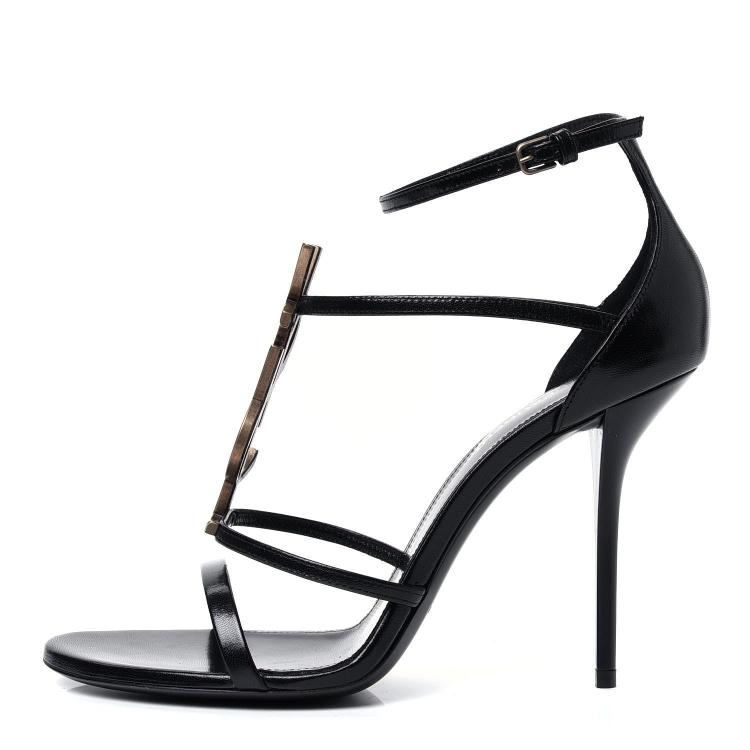 Saint Laurent Calfskin Cassandra 110 Sandals 39.5 Black Gold 1 of 10