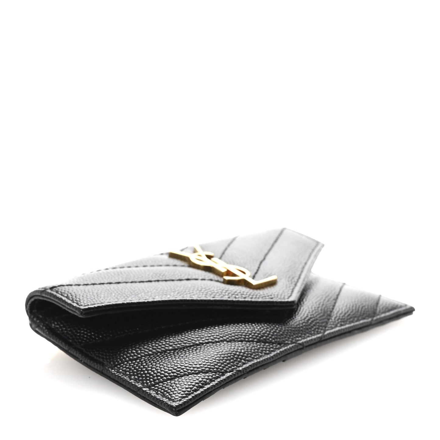 Grain De Poudre Matelasse Chevron Monogram Compact Wallet Black