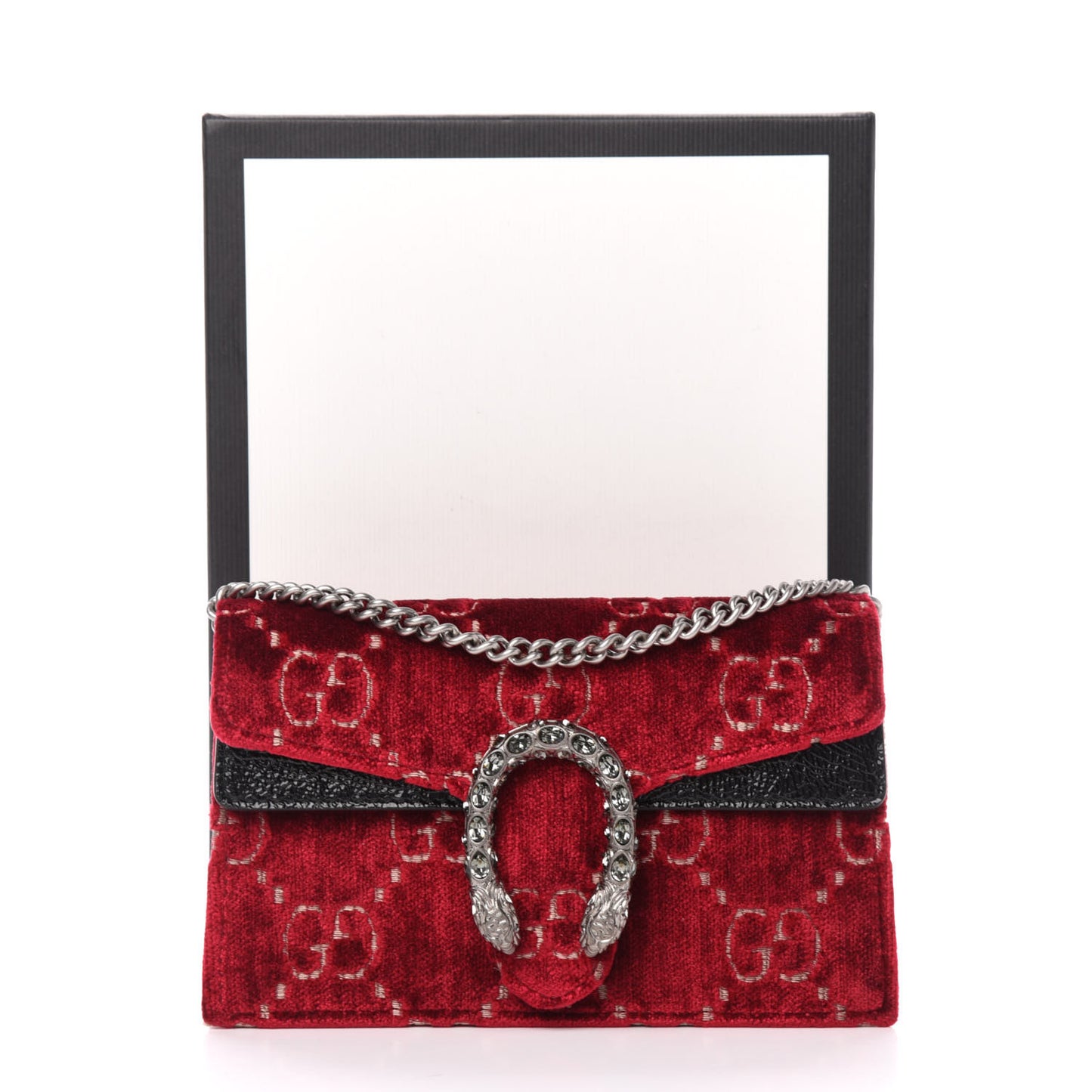 Velvet GG Monogram Super Mini Dionysus Shoulder Bag Red Cipria Black