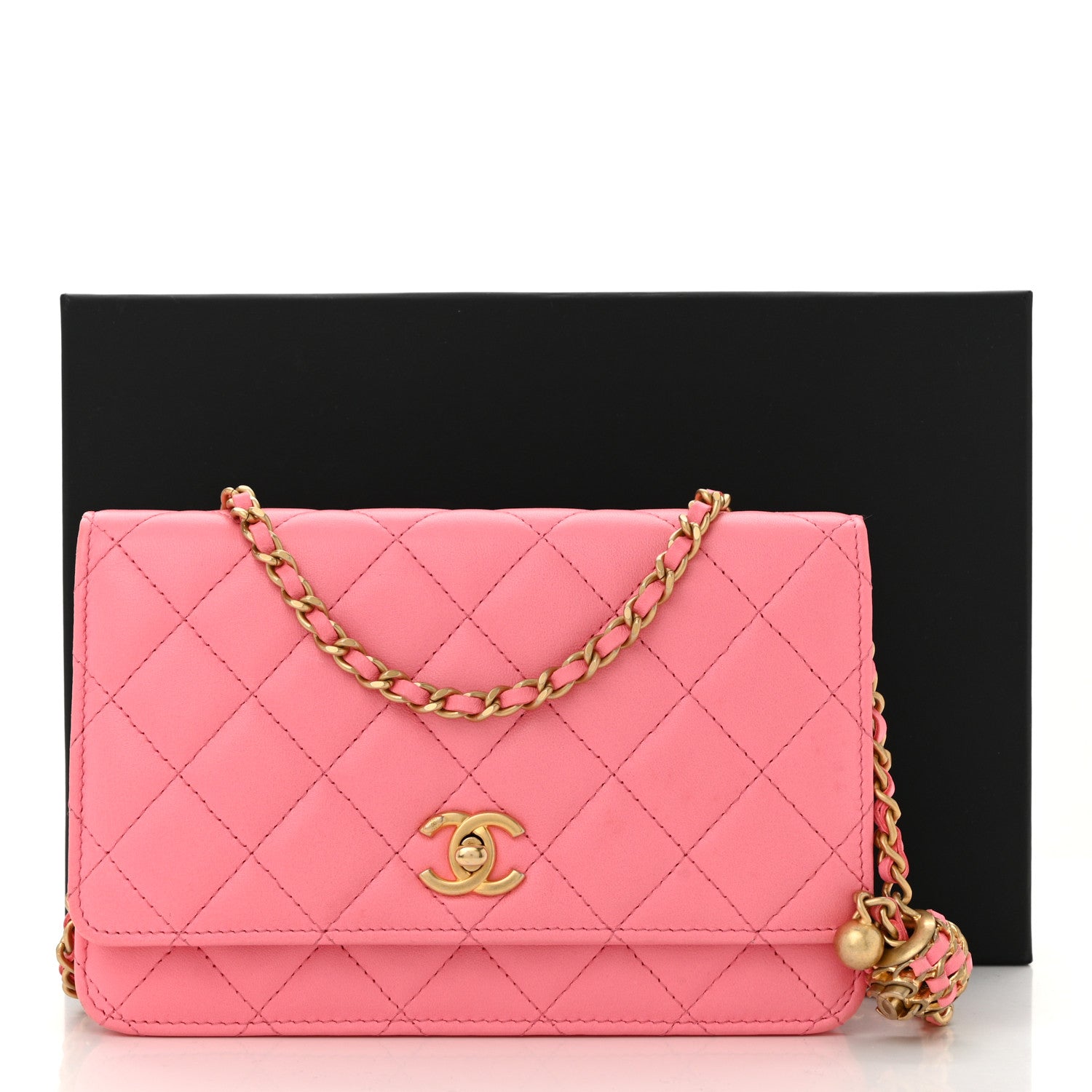 Chanel Lambskin Quilted CC Pearl Crush Wallet on Chain WOC Pink 13 of 13
