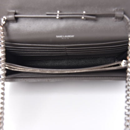 Saint Laurent Grain De Poudre Matelasse Chevron Monogram Chain Wallet Earth 5 of 14
