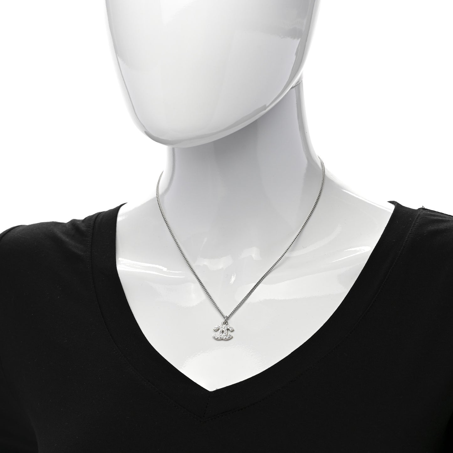 Crystal CC Pendant Necklace Silver