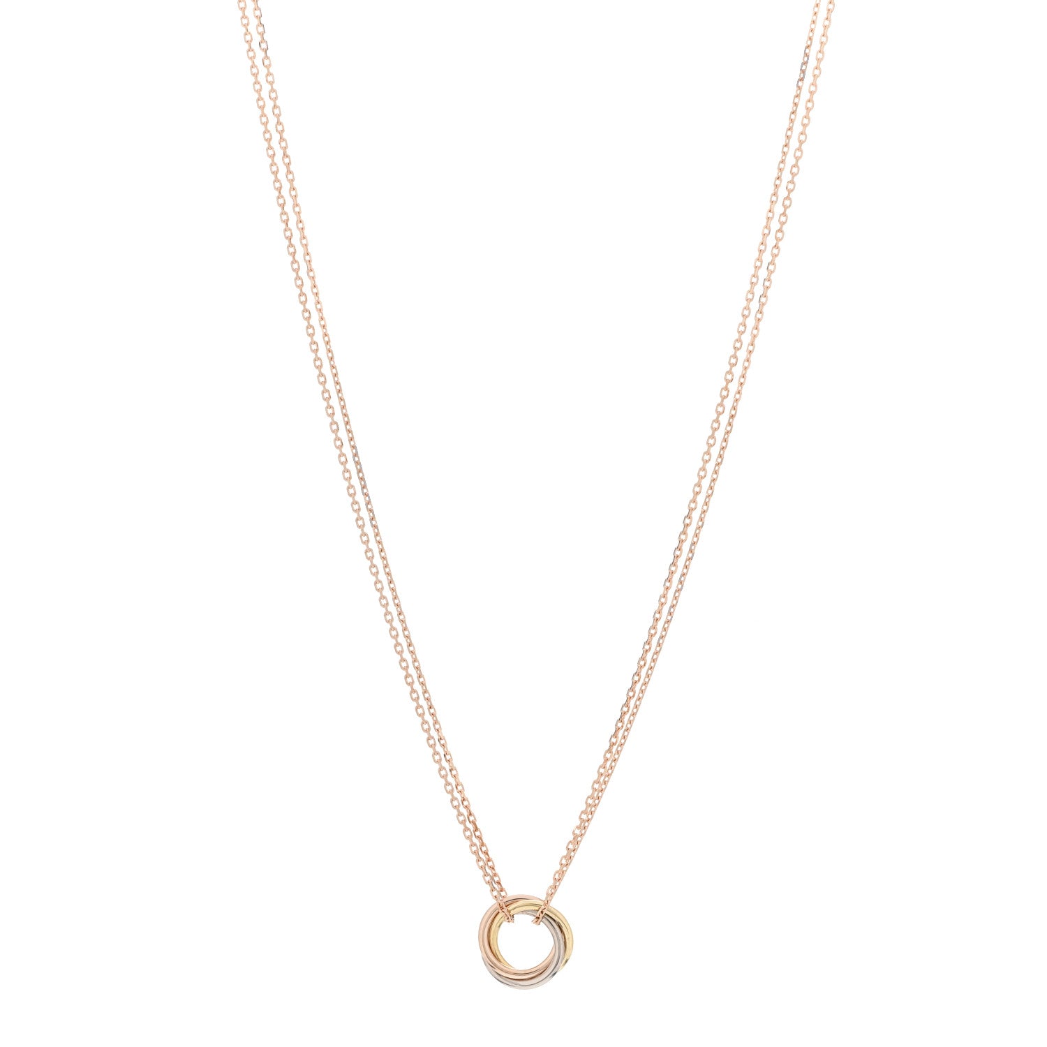 Cartier 18K Pink Yellow White Gold Trinity Double Chain Pendant Necklace 1 of 5