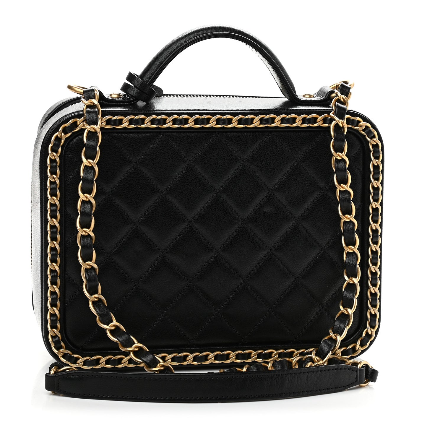 Goatskin Quilted Medium CC Filigree Vanity Case Black